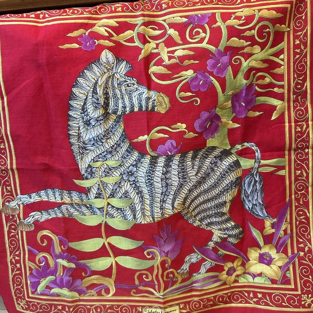 -Vintage Salvatore Ferragamo Cotton Zebra Scarf